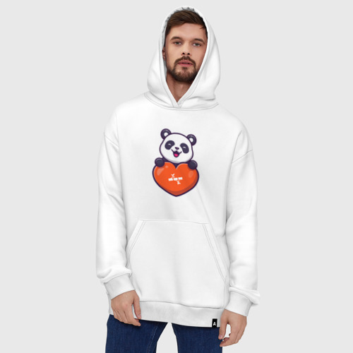 Худи SuperOversize хлопок Сердечная панда, цвет белый - фото 5