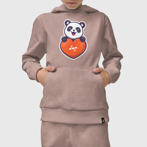 Детский костюм с толстовкой хлопок с принтом Сердечная панда, вид сбоку #3