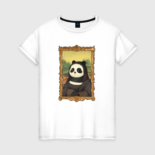 Женская футболка из хлопка с принтом Панда Мона Лиза, вид спереди №1