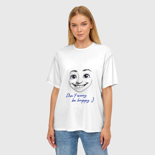 Женская футболка oversize 3D Don't worry be happy, цвет 3D печать - фото 3