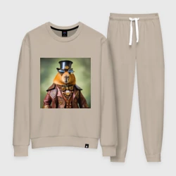 Женский костюм хлопок Мем капибара в очках в стиле стимпанк