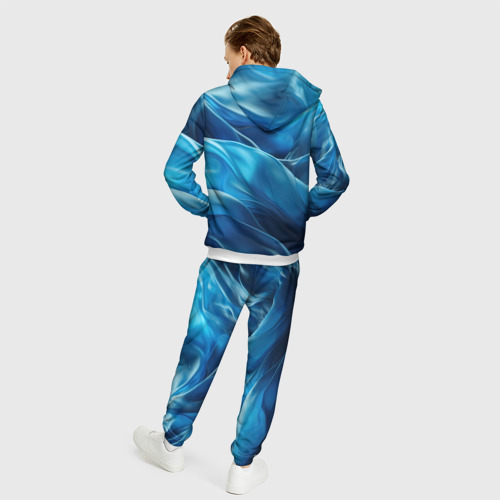 Мужской 3D костюм с принтом Синие  абстрактные волны, вид сзади #2