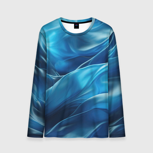 Мужской лонгслив 3D с принтом Синие  абстрактные волны, вид спереди #2