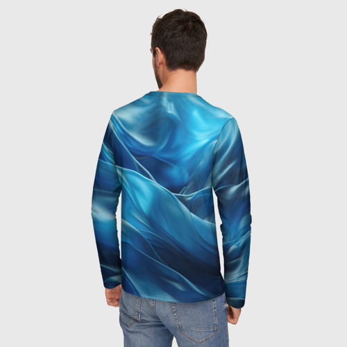 Мужской лонгслив 3D с принтом Синие  абстрактные волны, вид сзади #2