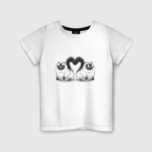 Детская футболка хлопок Персидские коты и хвостики составляют сердце, цвет белый