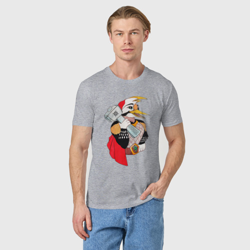 Мужская футболка хлопок Дятел в плаще с молотом, цвет меланж - фото 3