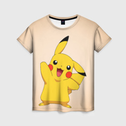 Женская футболка 3D Пикачу на бежевом фоне