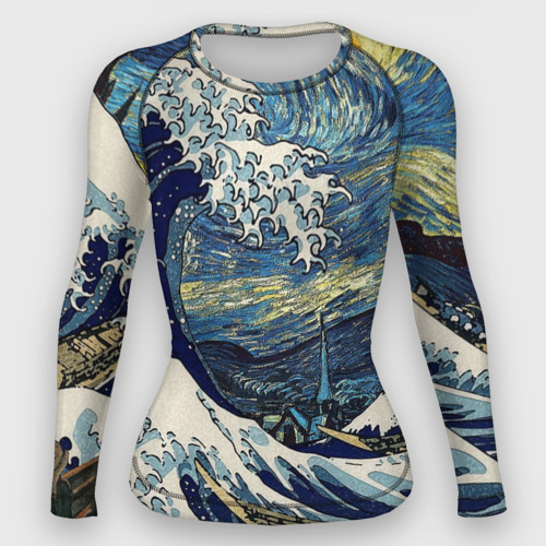 Женский рашгард 3D Большая волна в Канагаве - Ван Гог, цвет 3D печать