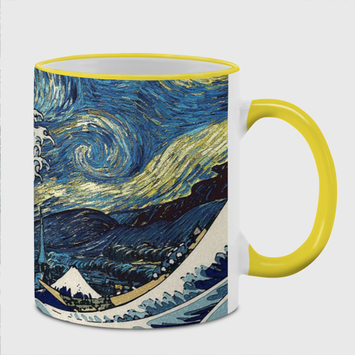 Кружка с полной запечаткой Большая волна в Канагаве - Ван Гог, цвет Кант желтый