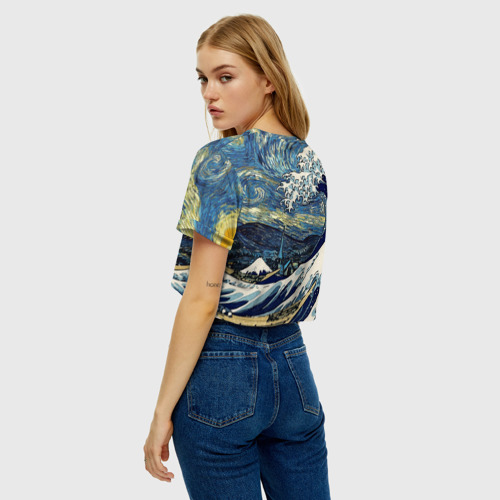 Женская футболка Crop-top 3D Большая волна в Канагаве - Ван Гог, цвет 3D печать - фото 5