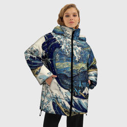 Женская зимняя куртка Oversize Большая волна в Канагаве - Ван Гог - фото 2