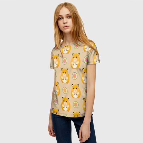 Женская футболка 3D Хомяк и цветок, цвет 3D печать - фото 3