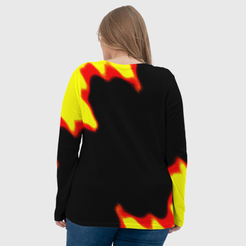 Женский лонгслив 3D с принтом Serious Sam лого краски с огнём, вид сзади #2