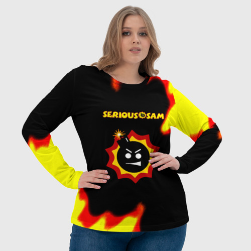 Женский лонгслив 3D с принтом Serious Sam лого краски с огнём, фото #4