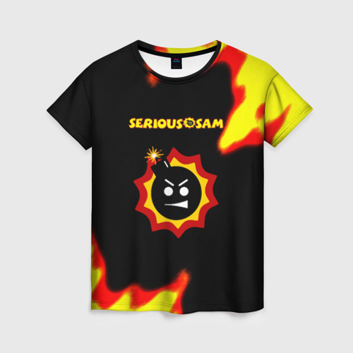 Женская футболка 3D с принтом Serious Sam лого краски с огнём, вид спереди #2