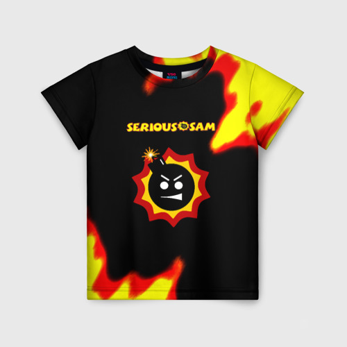 Детская футболка с принтом Serious Sam лого краски с огнём, вид спереди №1