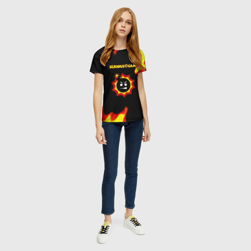 Женская футболка 3D с принтом Serious Sam лого краски с огнём, вид сбоку #3