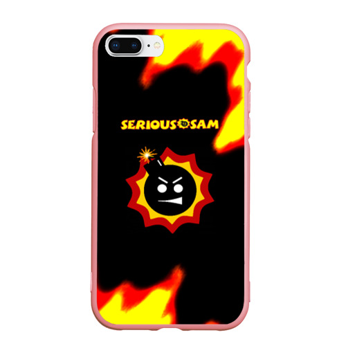 Чехол для iPhone 7Plus/8 Plus матовый с принтом Serious Sam лого краски с огнём, вид спереди #2