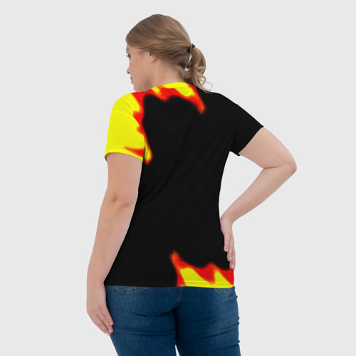 Женская футболка 3D с принтом Serious Sam лого краски с огнём, вид сзади #2