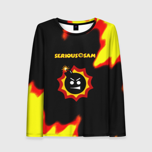 Женский лонгслив 3D с принтом Serious Sam лого краски с огнём, вид спереди #2