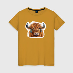 Шотландский волосатый бык – Женская футболка хлопок с принтом купить со скидкой в -20%