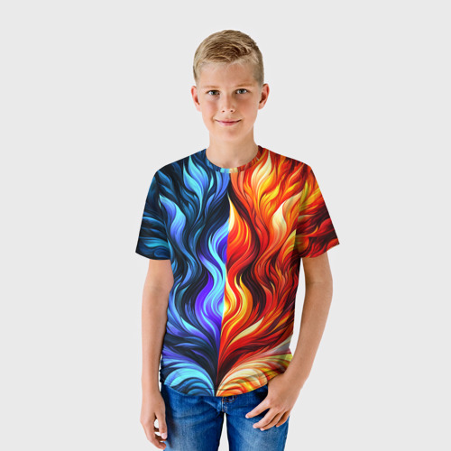 Детская футболка 3D с принтом Два огня, фото на моделе #1