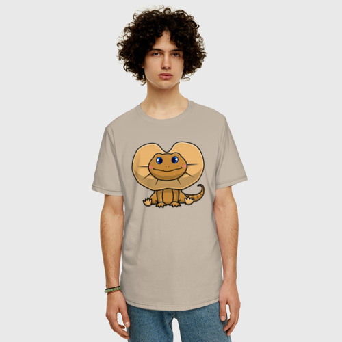 Мужская футболка хлопок Oversize с принтом Ящерица с капюшоном, фото на моделе #1