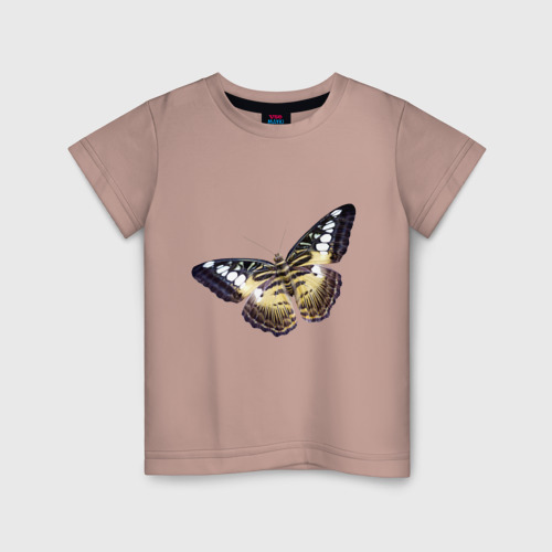 Детская футболка хлопок с принтом Бабочка бежево-черная, вид спереди #2