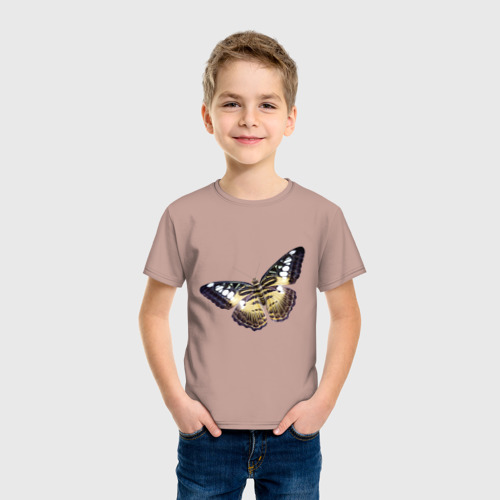 Детская футболка хлопок с принтом Бабочка бежево-черная, фото на моделе #1