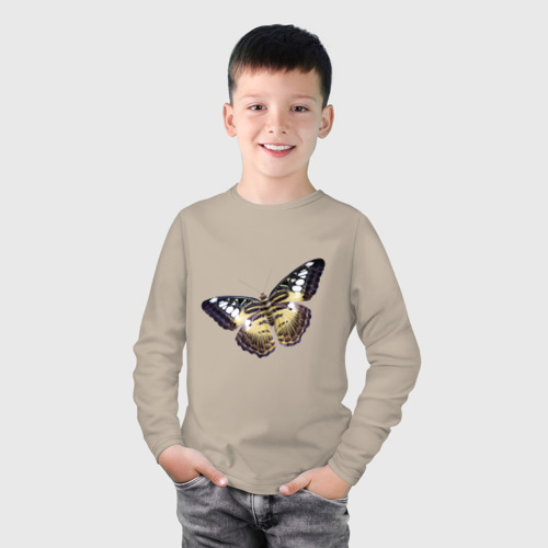 Детский лонгслив хлопок с принтом Бабочка бежево-черная, фото на моделе #1