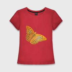 Оранжевая бабочка в черную полоску с пятнышками – Женская футболка хлопок Slim с принтом купить