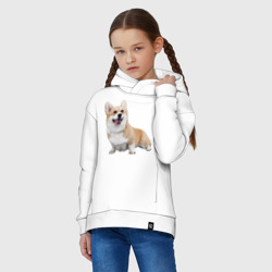 Худи с принтом Взрослая Корги собака для ребенка, вид на модели спереди №2. Цвет основы: белый