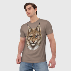 Мужская футболка 3D Рысь лесная дикая кошка - фото 2