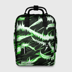 Женский рюкзак 3D Бело-зелёные шипы на чёрном фоне