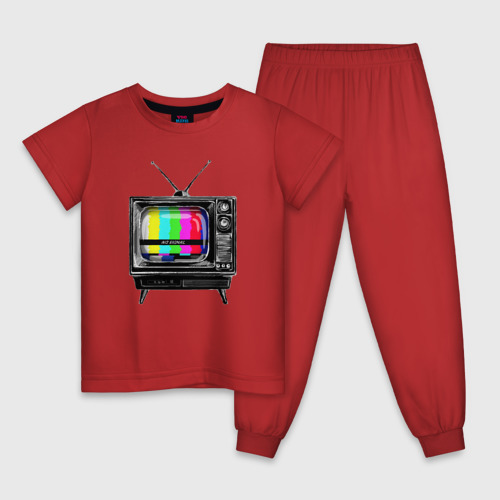 Детская пижама хлопок с принтом Старый телевизор no signal, вид спереди #2