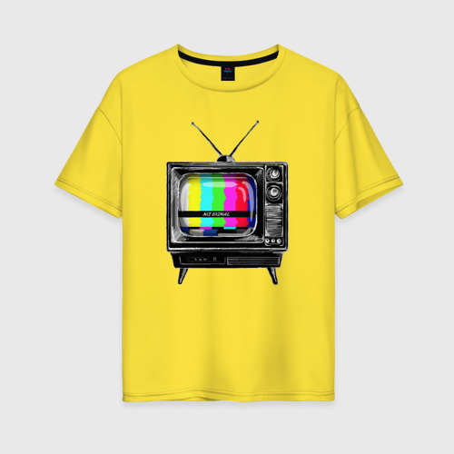 Женская футболка хлопок Oversize с принтом Старый телевизор no signal, вид спереди #2