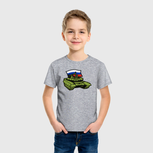 Детская футболка хлопок Russian tank, цвет меланж - фото 3