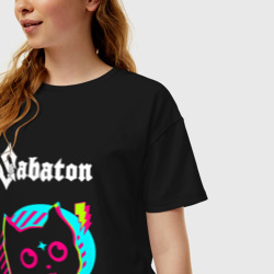 Женская футболка хлопок Oversize Sabaton rock star cat - фото 2