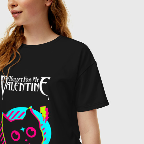 Женская футболка хлопок Oversize с принтом Bullet For My Valentine rock star cat, фото на моделе #1