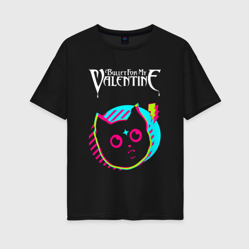 Женская футболка хлопок Oversize с принтом Bullet For My Valentine rock star cat, вид спереди #2