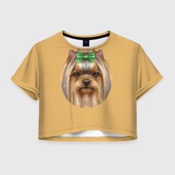 Женская футболка Crop-top 3D Йоркширский терьер с бантиком