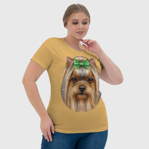 Женская футболка 3D с принтом Йоркширский терьер с бантиком, фото #4