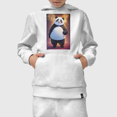 Детский костюм с толстовкой хлопок с принтом Панда в свитере под салютом - ai art, вид сбоку #3