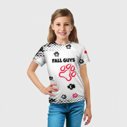 Футболка с принтом Fall Guys kids game pattern для ребенка, вид на модели спереди №3. Цвет основы: белый