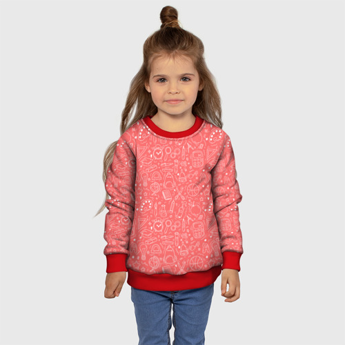 Детский свитшот 3D с принтом Школьный розовый паттерн, фото #4