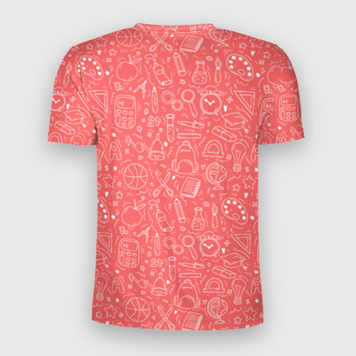 Мужская футболка 3D Slim с принтом Школьный розовый паттерн, вид сзади #1