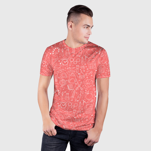 Мужская футболка 3D Slim с принтом Школьный розовый паттерн, фото на моделе #1