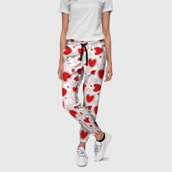 Женские брюки 3D Красные сердечки на белом фоне - фото 2