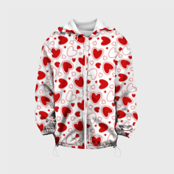 Детская куртка 3D Красные сердечки на белом фоне