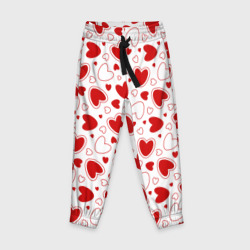 Детские брюки 3D Красные сердечки на белом фоне
